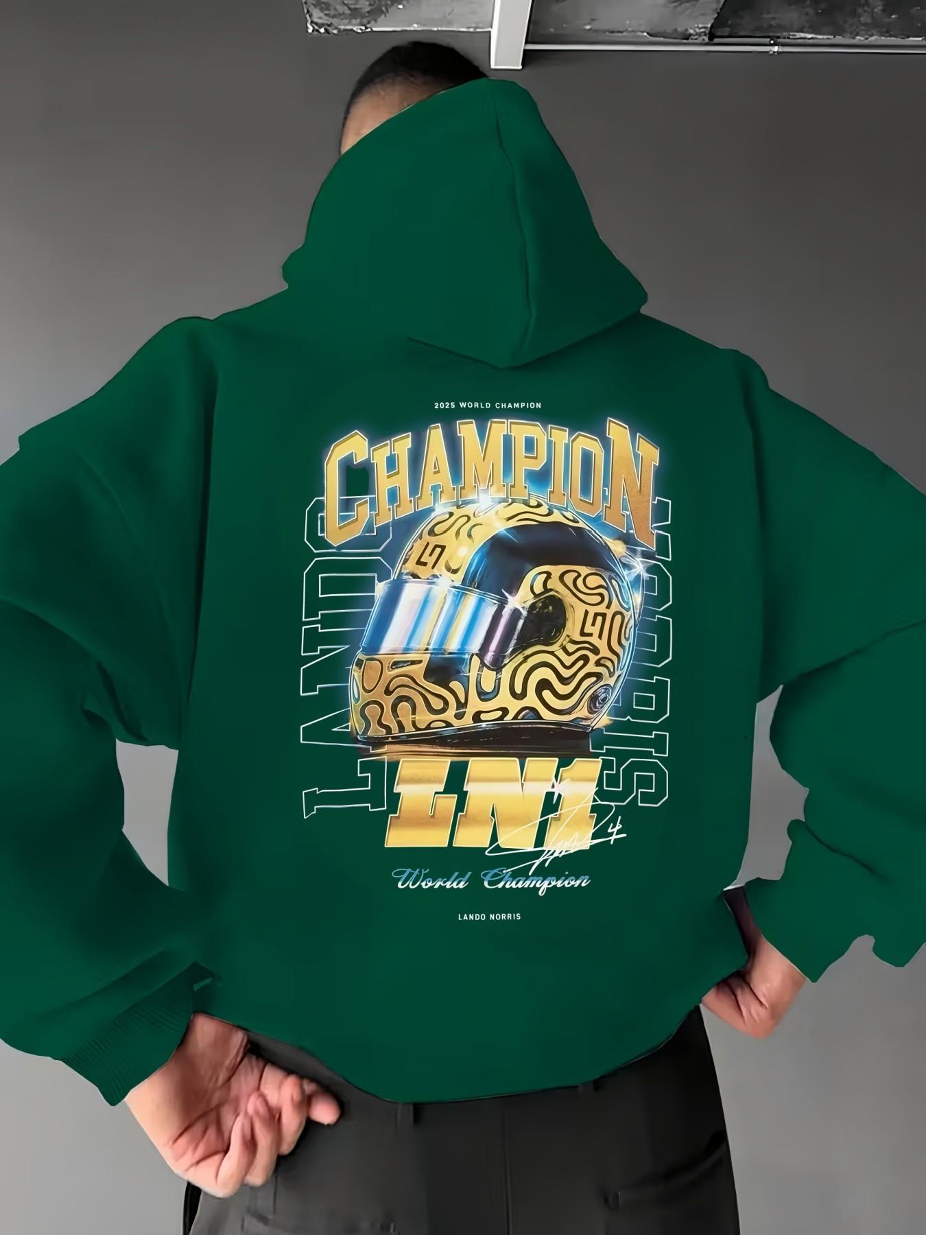 Mclaren F1 Team Lando Norris World Champion Unisex Hoodie, Casual Loose-Fitting F1 Racing T-Shirt, Random Print, Fall & Winter