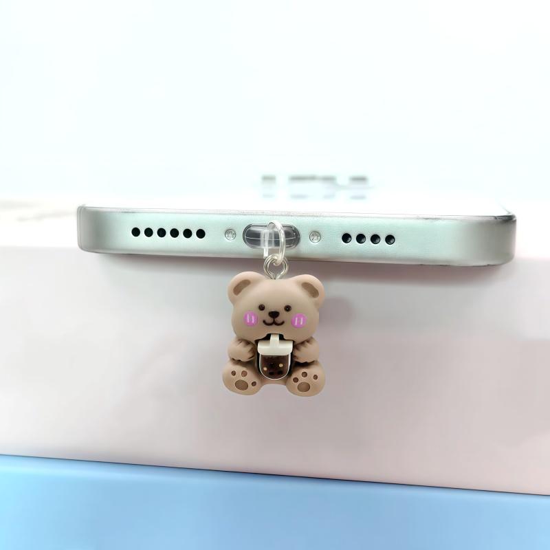 Mobile Phone Dust Plugs - Creative Bear Mobile Phone Dust Plug Pendant - Suitable for iPhone, Type-C and Android Dust Plugs - Compact and Practical - Perfect as a Small Gift - Phone Charm