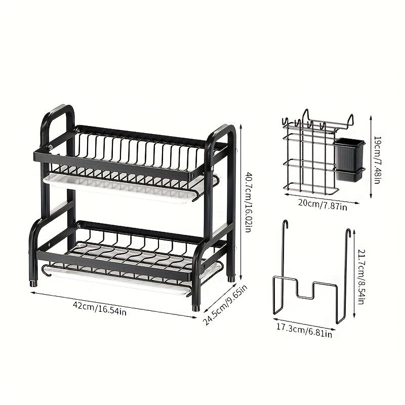 Kitchen Organizer with Drainage System - Dish Drainer, Dish Racks, Multifunctional Tableware Storage Rack, Durable Carbon Steel Material, Double-Layer Design with Knife Holder and Cutting Board Storage