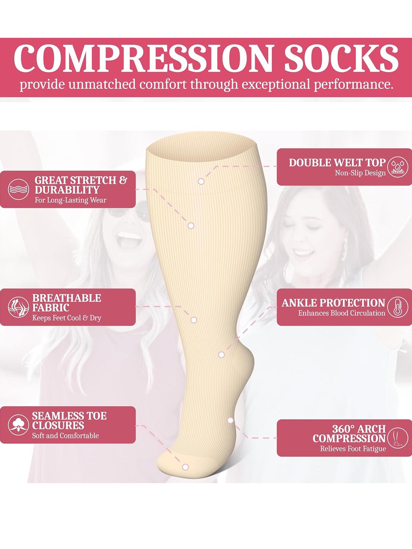 Women's Plus Size Compression Socks, Sports Running Socks for Circulation, Nurses, Pregnant Women, Sports Socks for Women