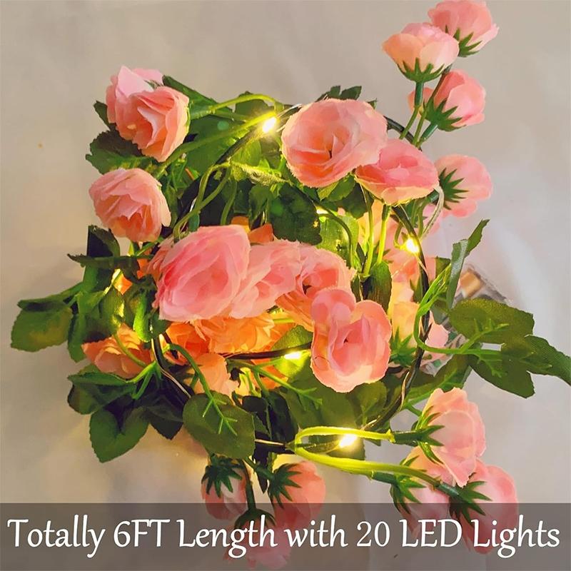 One artificial flower string light, battery-powered simulated rose vine wreath light, 69 heads with 20 LEDs, silk hanging pink rose vine, suitable for weddings, parties, gardens, Christmas, Valentine's Day decorations.