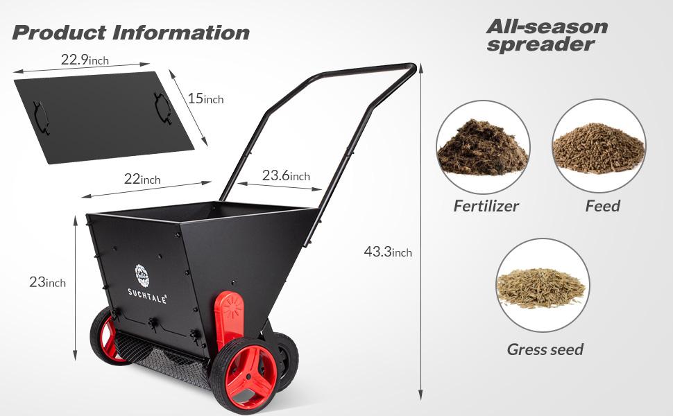 Lawn Drop Spreader, Topdresser, Compost Spreader, Mini Topper, Peat Moss Spreader Push-Type Fertilizer with Rotate Blades, Push Garden Seeder with Adjustable Rate Metal Mesh Basket for Feed