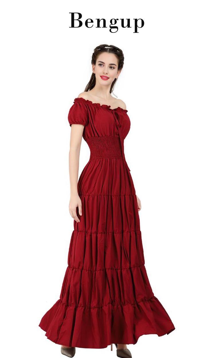 Renaissance Costume Women Medieval Irish Under Dress Retro Gown Wench Peasant Smocked Waist Long Dresses Halloween Costumes Girls Party Outfit Gothic Dress 6531-D1