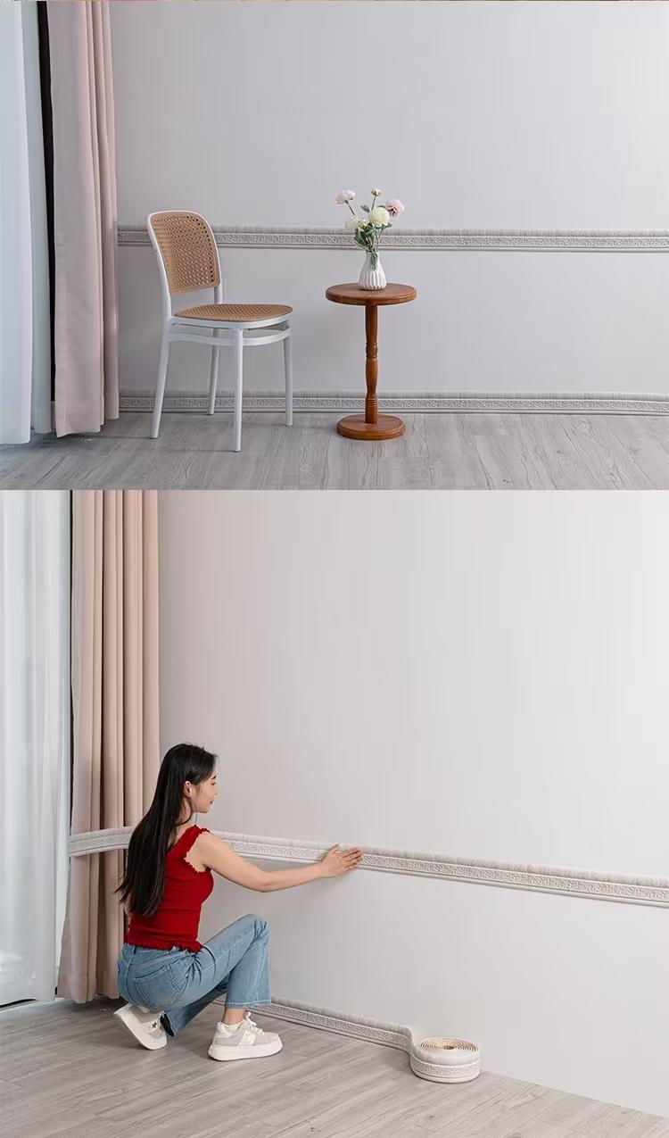 362.2 Inch (90.55 Inch X 4 Rolls) 3D Self-Adhesive Waterproof Wall Stickers - Foldable, Multiple Colors Availabel and Stick, Foam Decorative Strips, Wallpaper Borders, Foam Baseboards, Wall Stickers, Suitable for Home Decoration