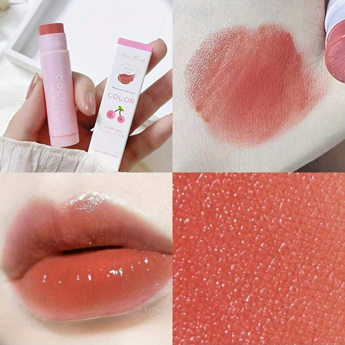 Cherry Color Lip Balm, Moisturizing and Anti-Crack, Lightweight Texture, Plant-Based Squalane, Suitable for All Skin Types, Adult Lip Care