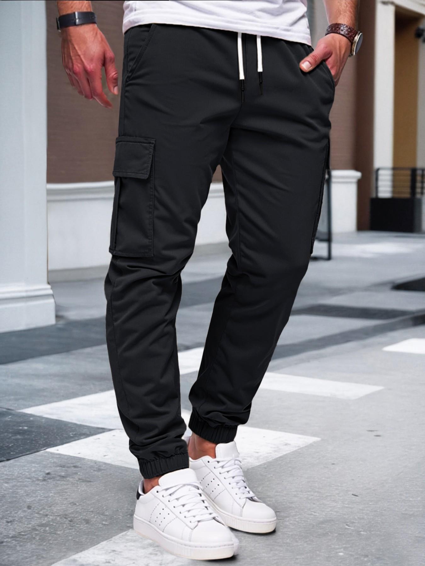 Men's Fall/Winter Everyday Urban Streetwear Cargo Jogger Pants with Cuffed Ankles and Large-Capacity Pockets, Work, Outdoor, City, Slim Fit, Trendy, Casual, Youthful, Minimalist, Versatile, Textured, Individual, Sporty