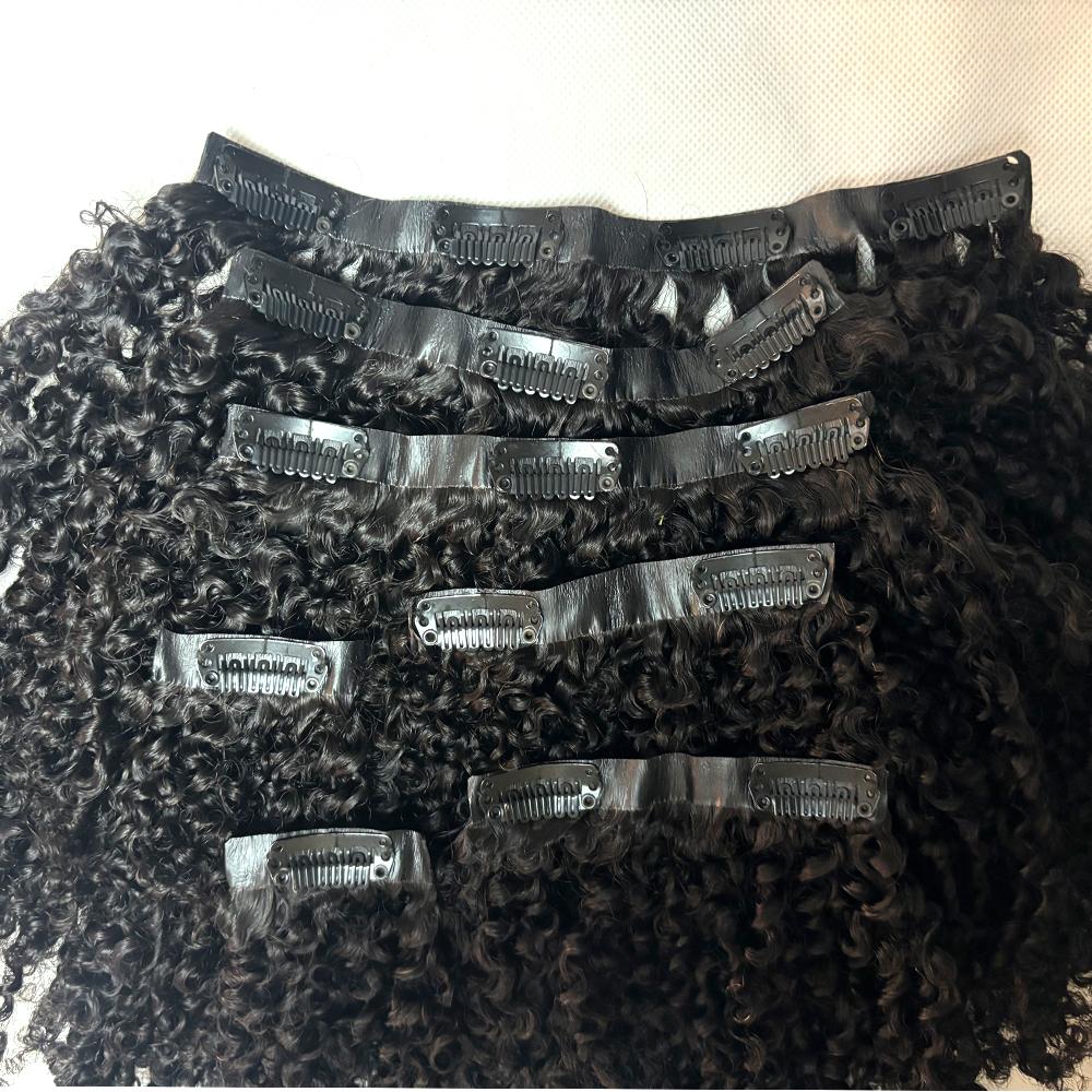 Afro Kinky Curly Clip ins Hair Extensions Human Hair Seamless PU Clip in Hair 7pcs /set 120g Full Head for Black Women