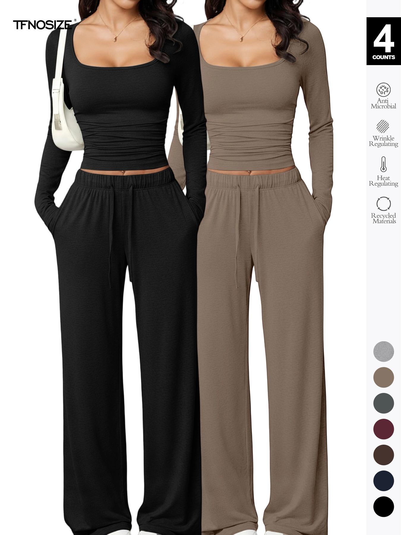 Women's Long Sleeve Square Neck Loungewear Set, Casual Loose Fit Home Wear, All Seasons Soft Comfortable Fabric, 2026 New Arrival