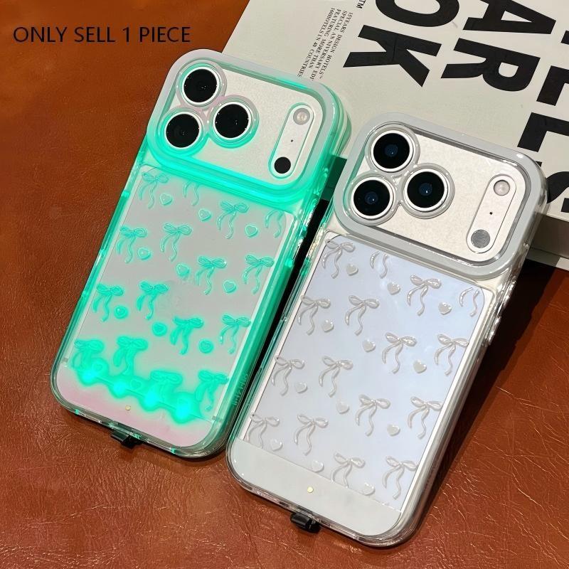 Bow LED Glow Phone Case, Cartoon Hollow Out Design, Romantic Heart Style, Compatible with iPhone X/XR/XS MAX/11/12/13/14/15/16/17 Pro/Plus/Pro Max
