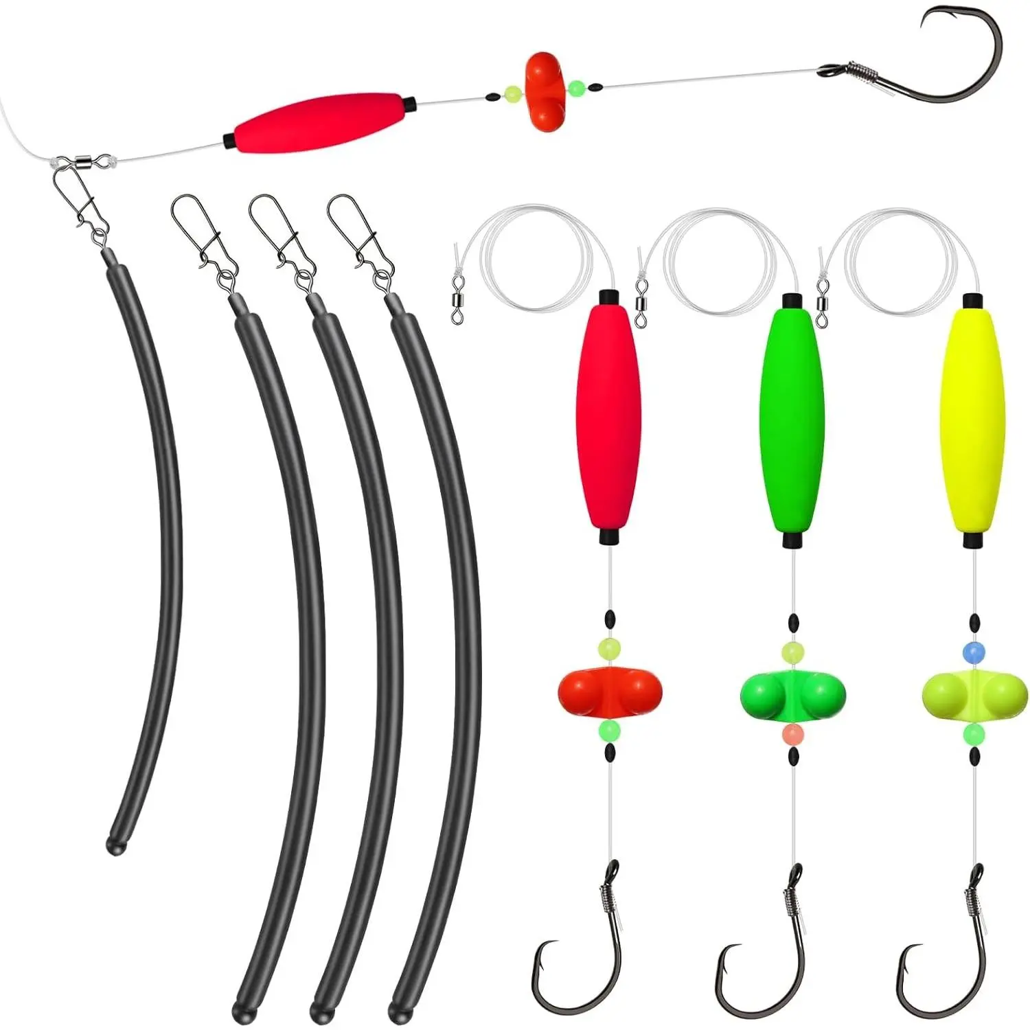 6PCS Catfish Rigs Kit Santee Rig with Catfish Float Rattler Dragging Weights Catfishing Tackle Circle Hook Size 5/0 8/0 Weight Size 2OZ/3OZ/4OZ
