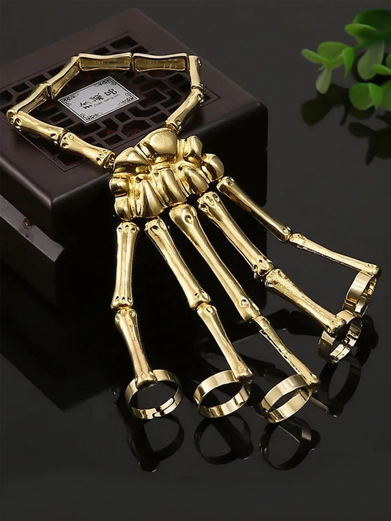 Punk Style Skull Bracelet Jewelry, Adjustable Metal Hand Chain, Unisex, Elegant and Versatile, Rock and Hip Hop Fashion, Halloween Accessory