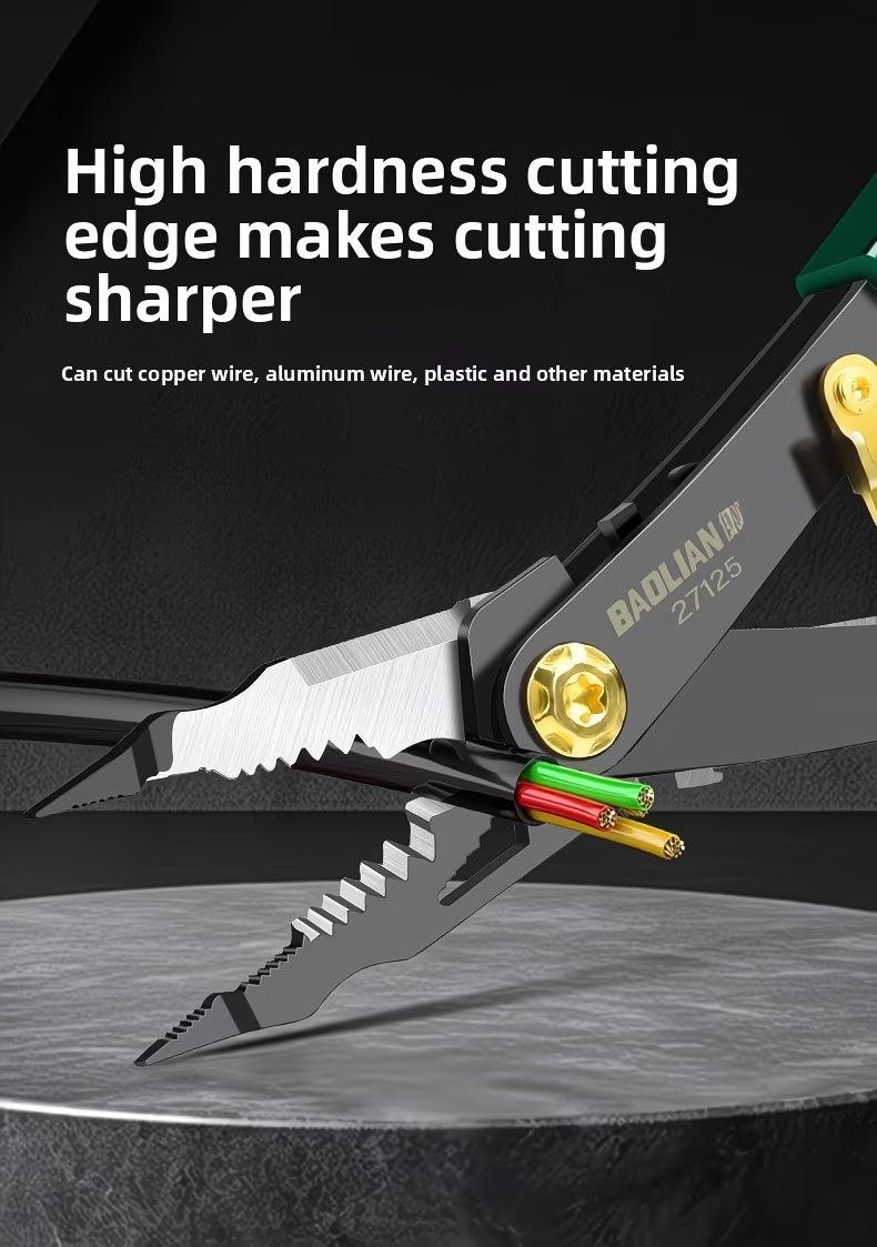 Dual-Head Multi-Function Scissors, High Hardness Deformable Flip Two-In-One Wire Stripping Tool, Quick Powerful Cutting Instrument