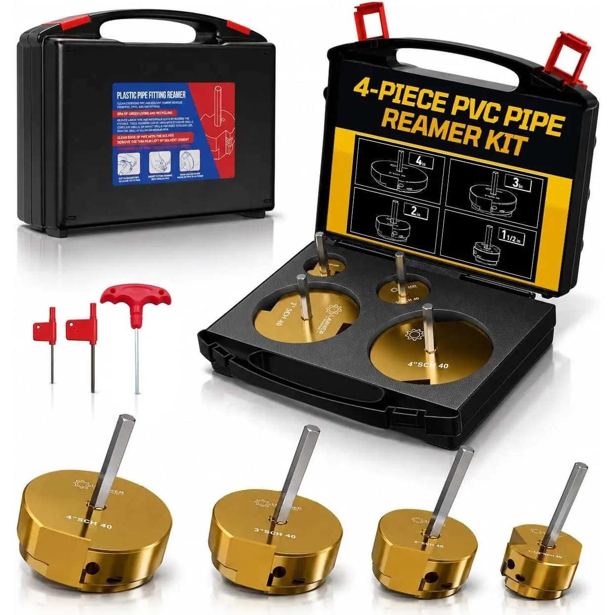 Balanced   PVC Pipe Reamer Kit 4 count (1-1/2inch, 2inch, 3inch, 4inch) PVC Socket Saver Kit, Hub Saver Plumbing Kit Fits into 1/2" Drill for Exhaust, Drain, Water Pipes