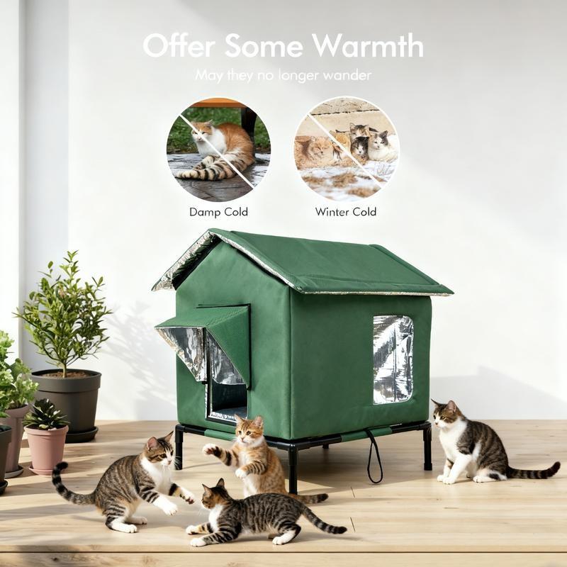 Insulated Outdoor Cat House - Warm Cushion Included, All-Season Use for Outdoor & Indoor Cats - Winter-Ready Cat Shelter, Easy to Assemble