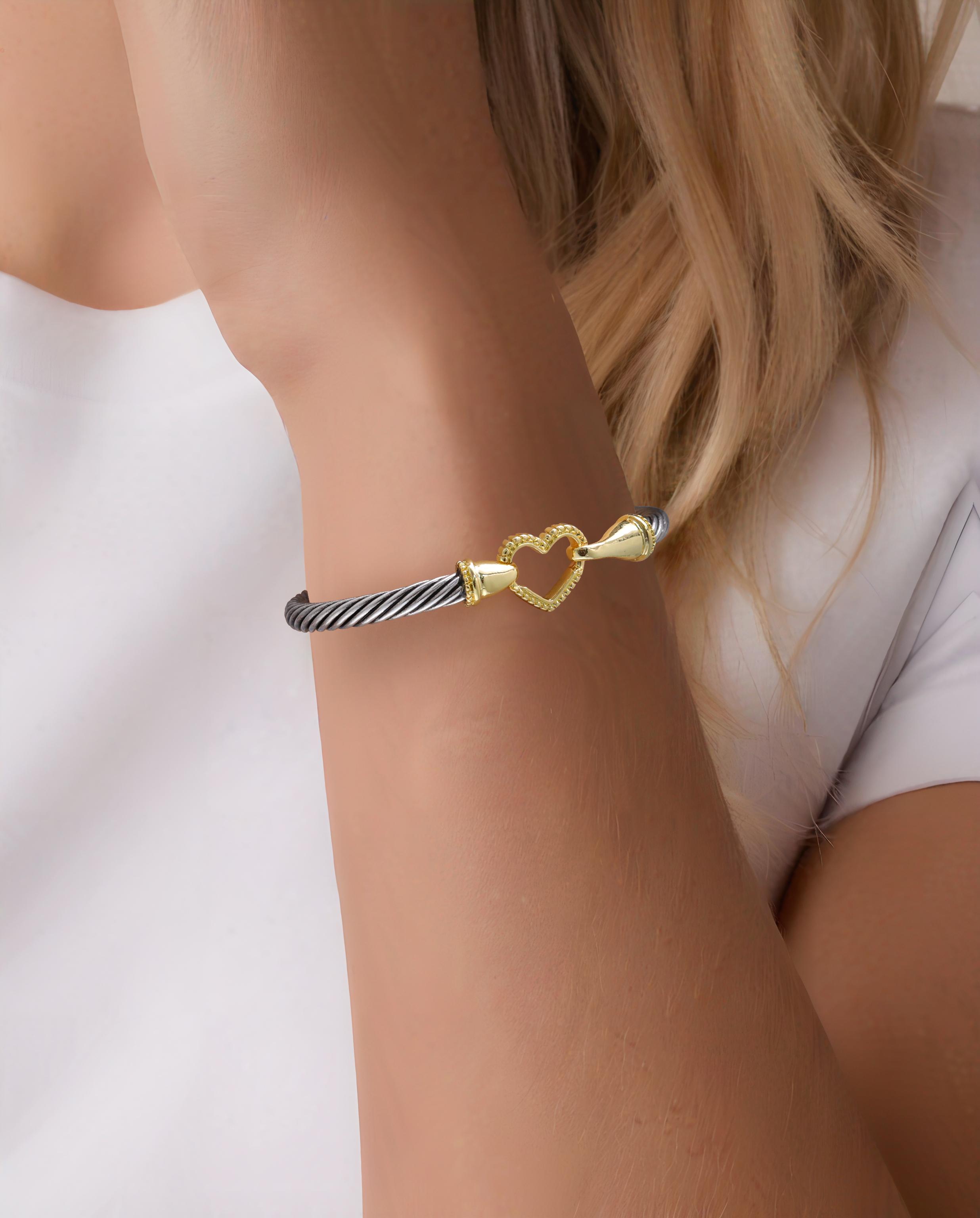 Mytys Cable Chain Link Bracelet Two Tone Circles Wire Bangle Designer Inspired Classic Jewelry Gift Stainless Steel Wrist Adjustable Cuff For Women