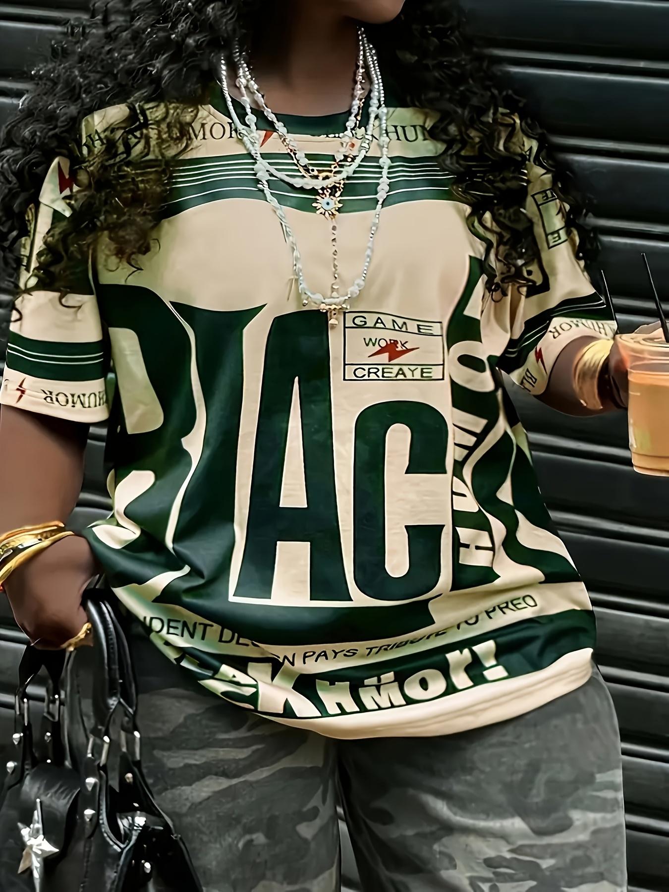 Women's Letter Print Round Neck Fitted Tee, Fashion Casual Crew Neck T-shirt for Daily Holiday Vacation Outdoor Wear, Ladies Clothes for Summer, Top