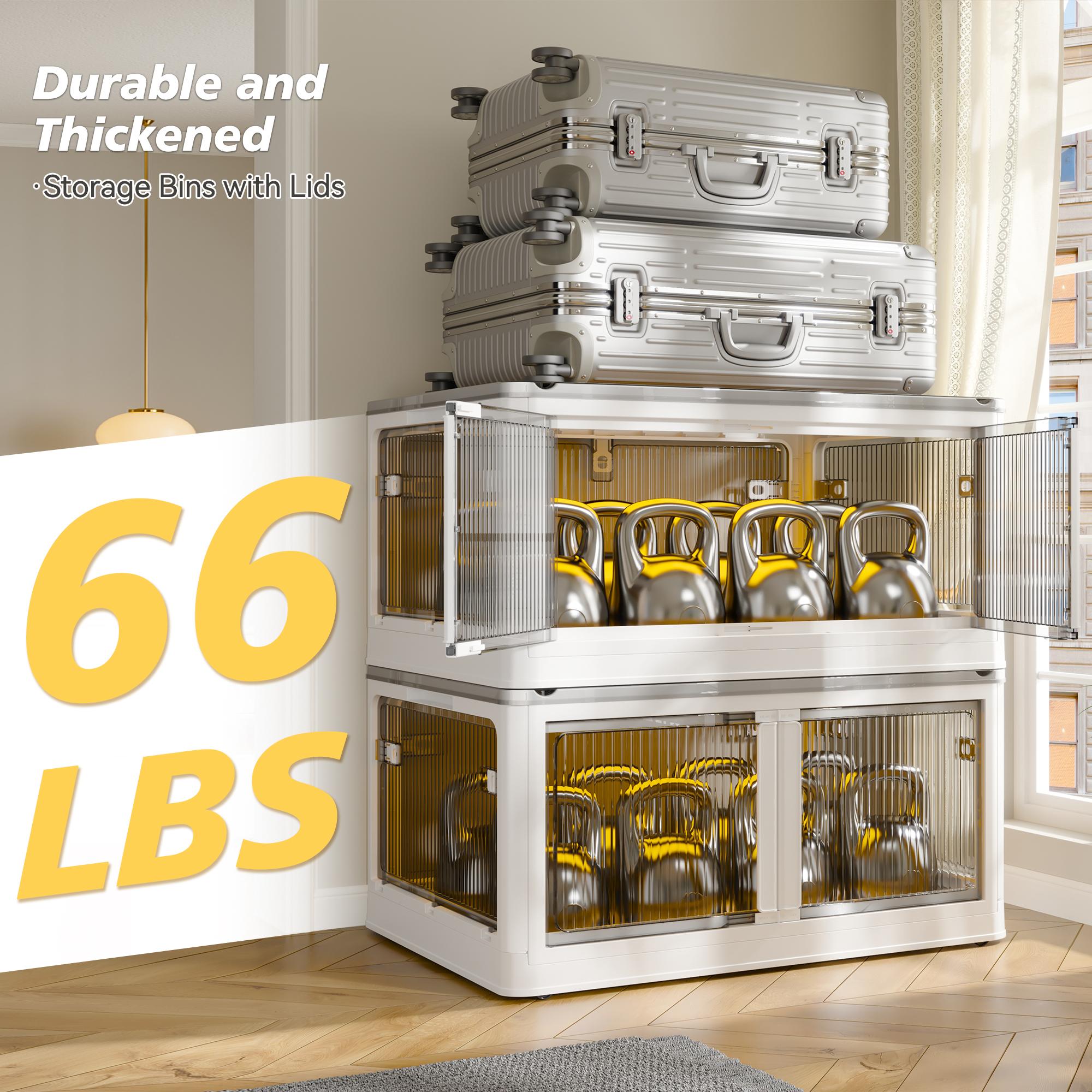 Raybee Stackable with Wheels Storage Organizer, Large Plastic Storage box with Lid Collapsible Storage Bins for Closet Organizers, Storage Containers Box for Bedroom Office