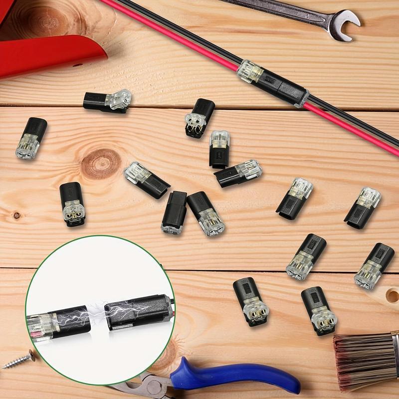 Quick Splice Solderless Connectors 50pcs Electrical Wire Cable Snap-in Blocks 2-Pin Dual Way for LED Strip Car Low Voltage Tool-Free Pluggable AWG 18-22 Crimp Connectors
