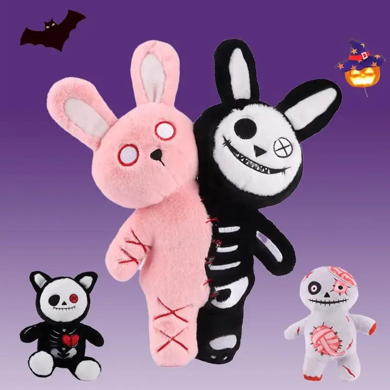 Halloween Double-headed Pumpkin Plush Toy Double Headed Skull Rabbit Horror Skull White Ghost Luminous Zombie Cat Halloween Gift