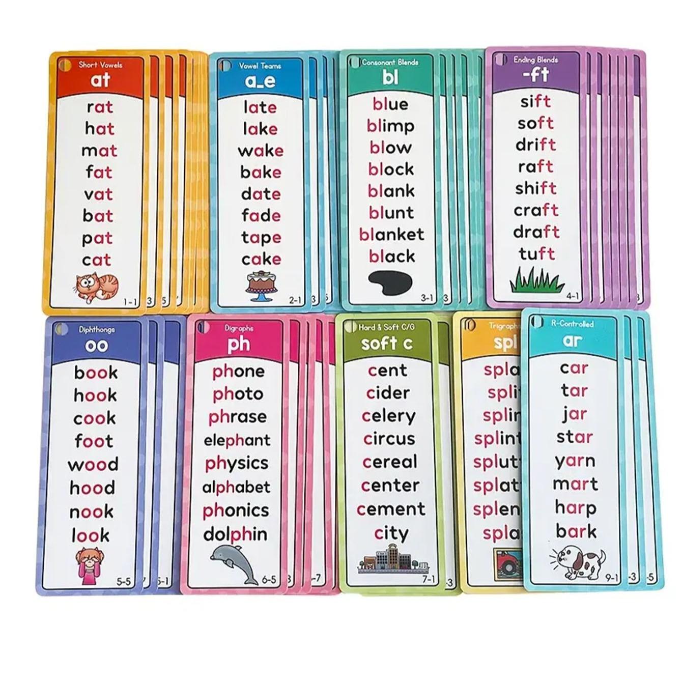 60 Pcs Natural Reading Phonics Learning Cards for Kids, Portable Memory Flashcards, Educational Teaching Aids, New Condition, Word Cards