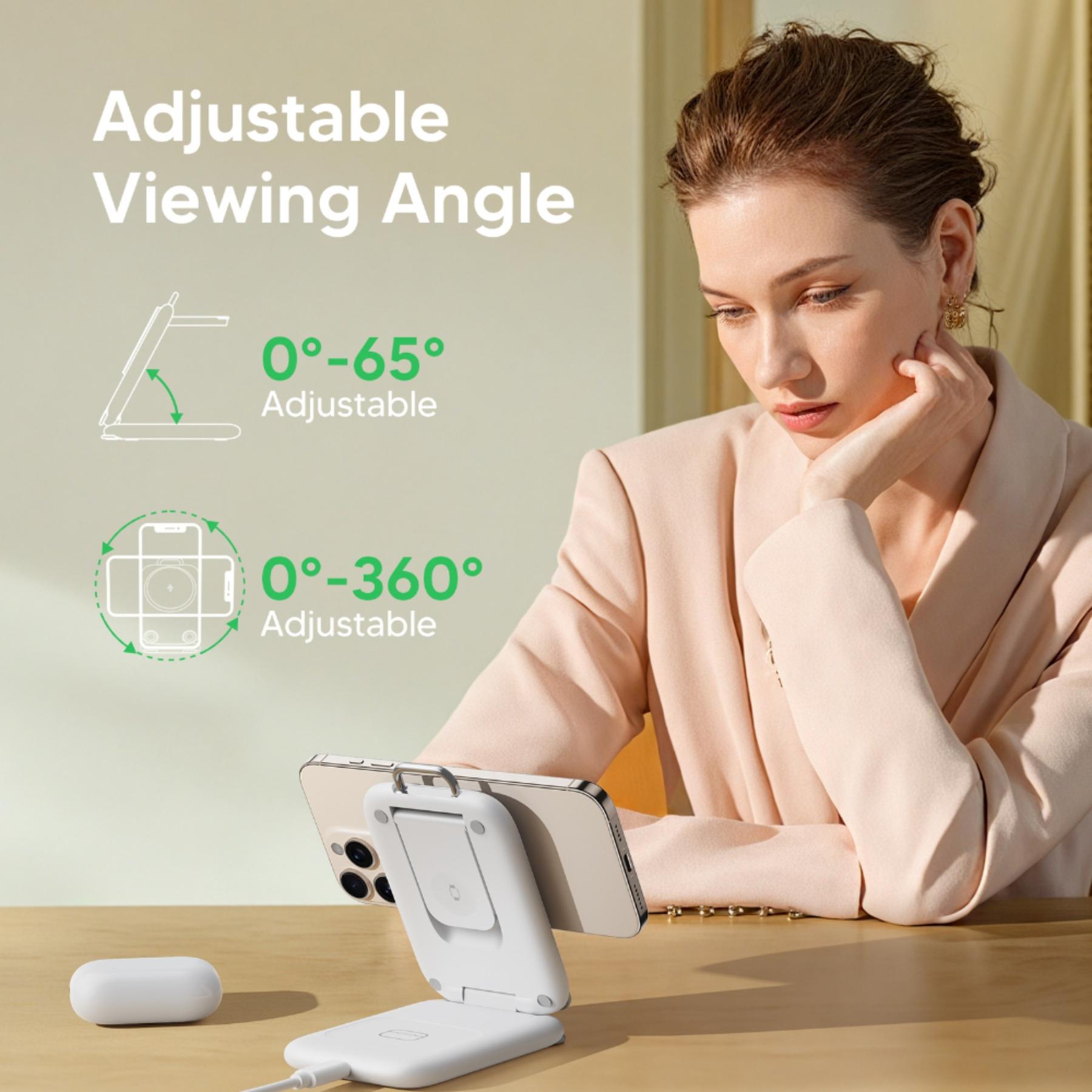 Magnetic Wireless Charging Stand, Three-In-One Foldable Desktop Holder for Watch Earphones Phone, Multi-Device Magnetic Wireless Charger