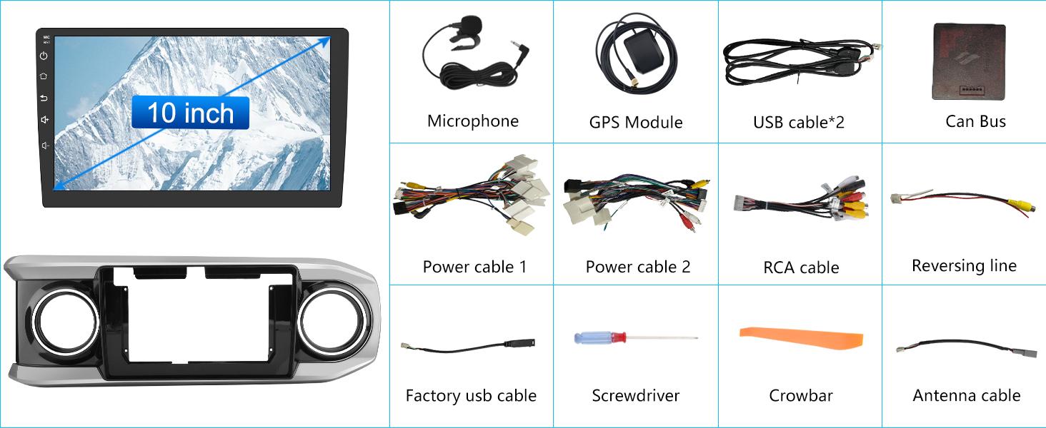 Car Stereo for Toyota Tacoma 2016-2021 touch screen has Android Auto Wireless Carplay, Bluetooth WIFI supports GPS Navigation