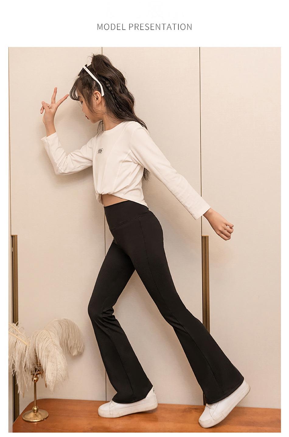 Girls Yoga Leggings Flared Pants High Waist Teenagers Stretch Elastic Waistband Kids Sportswear Trousers Autumn Spring