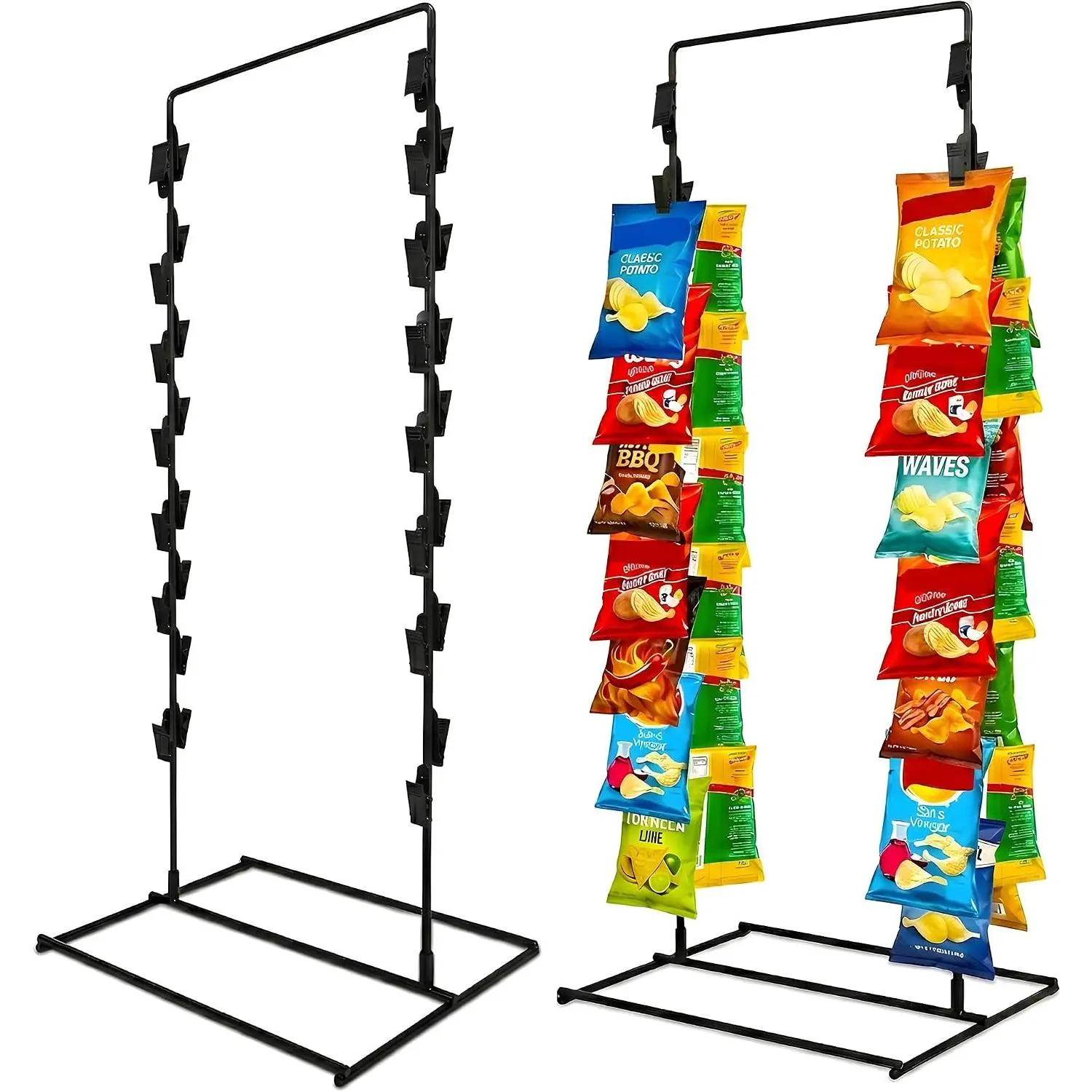 Metal 2-Row Snack Storage Chip Rack Display Stand with Mount, Coil Springs for Retail Stores, Events Parties Home Organization Merchandising Holder