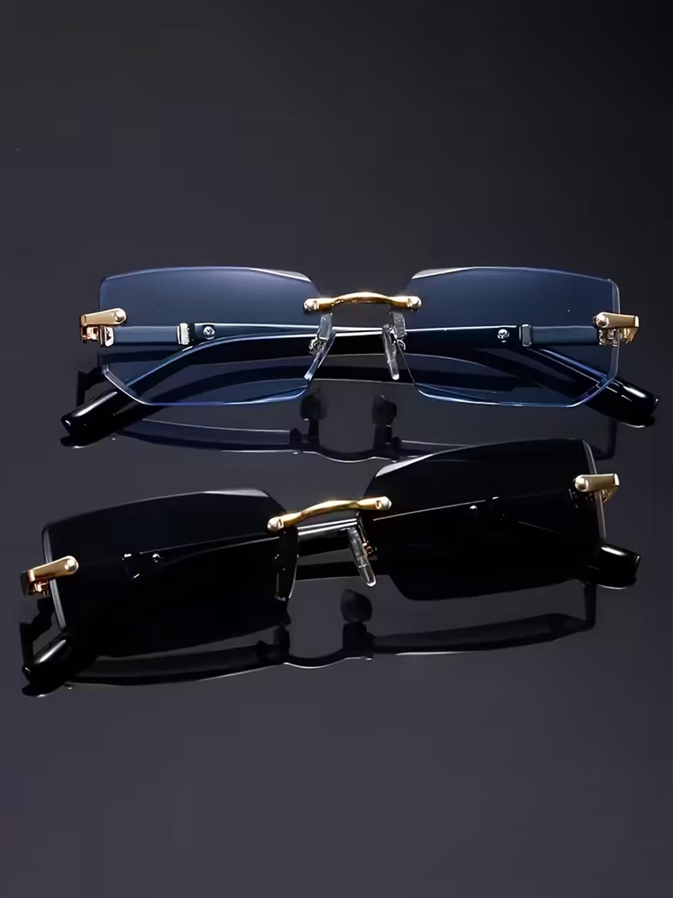 2 Pcs Fashionable Sunglasses, Yk2 Style Frameless Cut Edge Glasses, Unisex Summer Party Vacation, Includes Cleaning Cloth