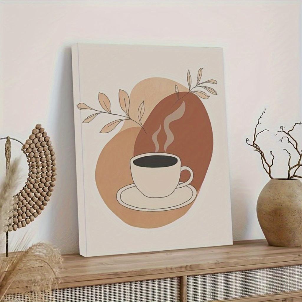 JIT 1PC , Vintage Coffee-Themed Canvas Art Print with Wooden Frame – Minimalist Wall Decor for Living Room, Bedroom, Kitchen, or Dining Area,  Earthy Tones  Stylized Design, Coffee Bar Decor