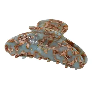 large tortoise shell claw clip, 4.1 Inch cellulose acetate hair claw clips, marble non-slip  hair hold barrettes for women and girls, green