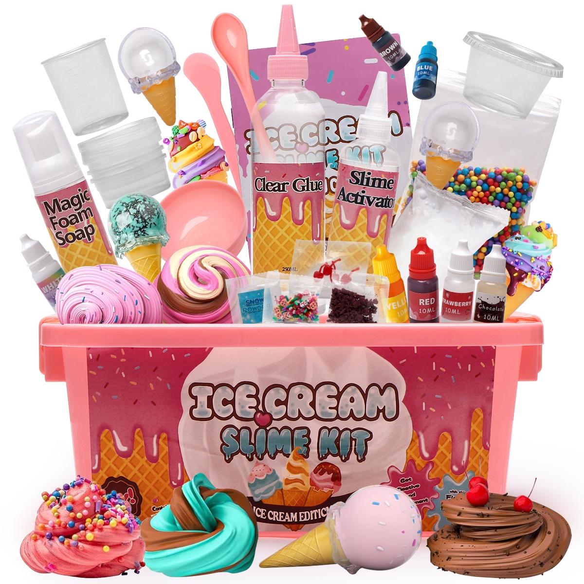 Ice Cream Slime DIY Kit Squishy Maker, Color Mud Crystal Mud Handmade Material Pack, Stress Relief Educational Toy Gift for 6+, Christmas Birthday Present