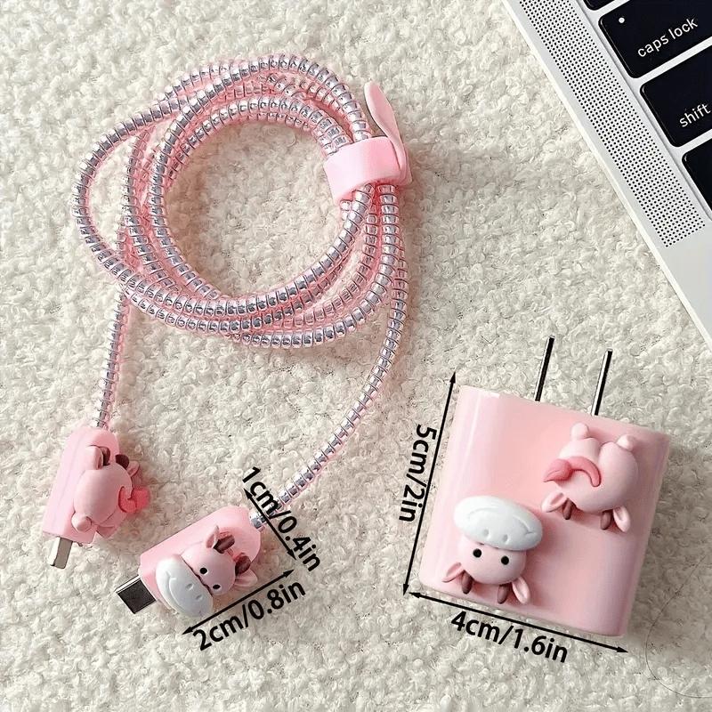 Cartoon cow cellphone charger protection cover, Cellphone accessory, data cable protection cover for iPhone 13/12/11 charger, winding device for 18/20W fast charging head to prevent breakage, gift for boyfriend/girlfriend