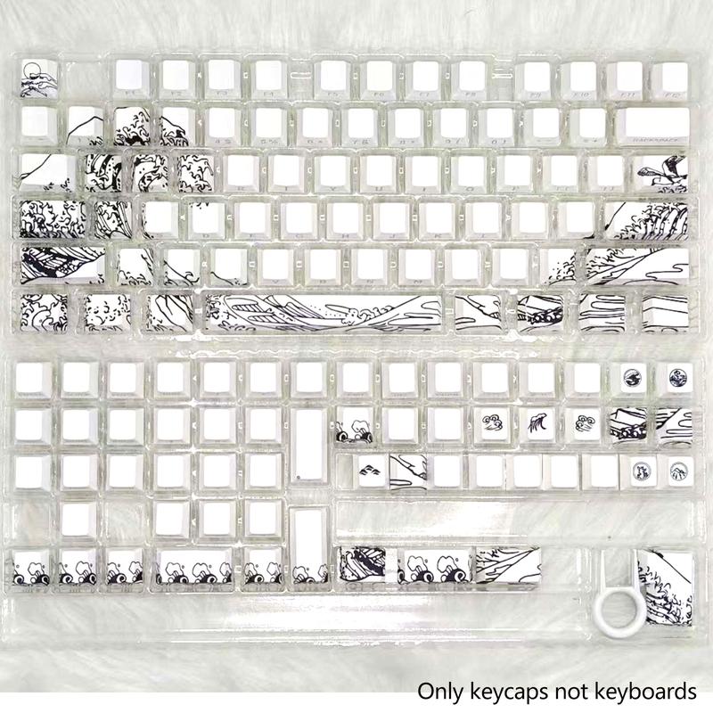 Inspired by Ukiyo-E Art Keycaps, Cute New Design Pbt Heat Transfer Keycap Set, Game-Ready, Compatible with Various Mechanical Keyboard Layouts