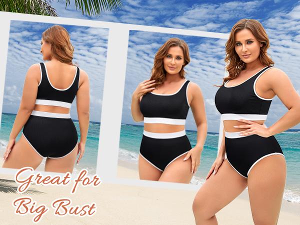 Tempt Me Women Plus Size High Waisted Bikini Set Tummy Control Two Piece Swimsuit Full Coverage Sporty Two Piece Bathing Suits