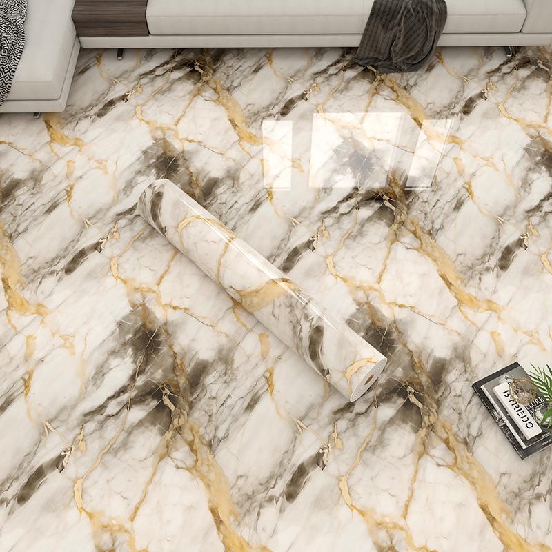 Self Adhesive Vinyl Floor Tile, 1 Roll, 15.74" X 118.11", Bianco Marble Pattern, Marble Texture, Peel & Stick, DIY Flooring for Kitchen, Dining Room, Bedrooms & Bathrooms, Peel and Stick Flooring