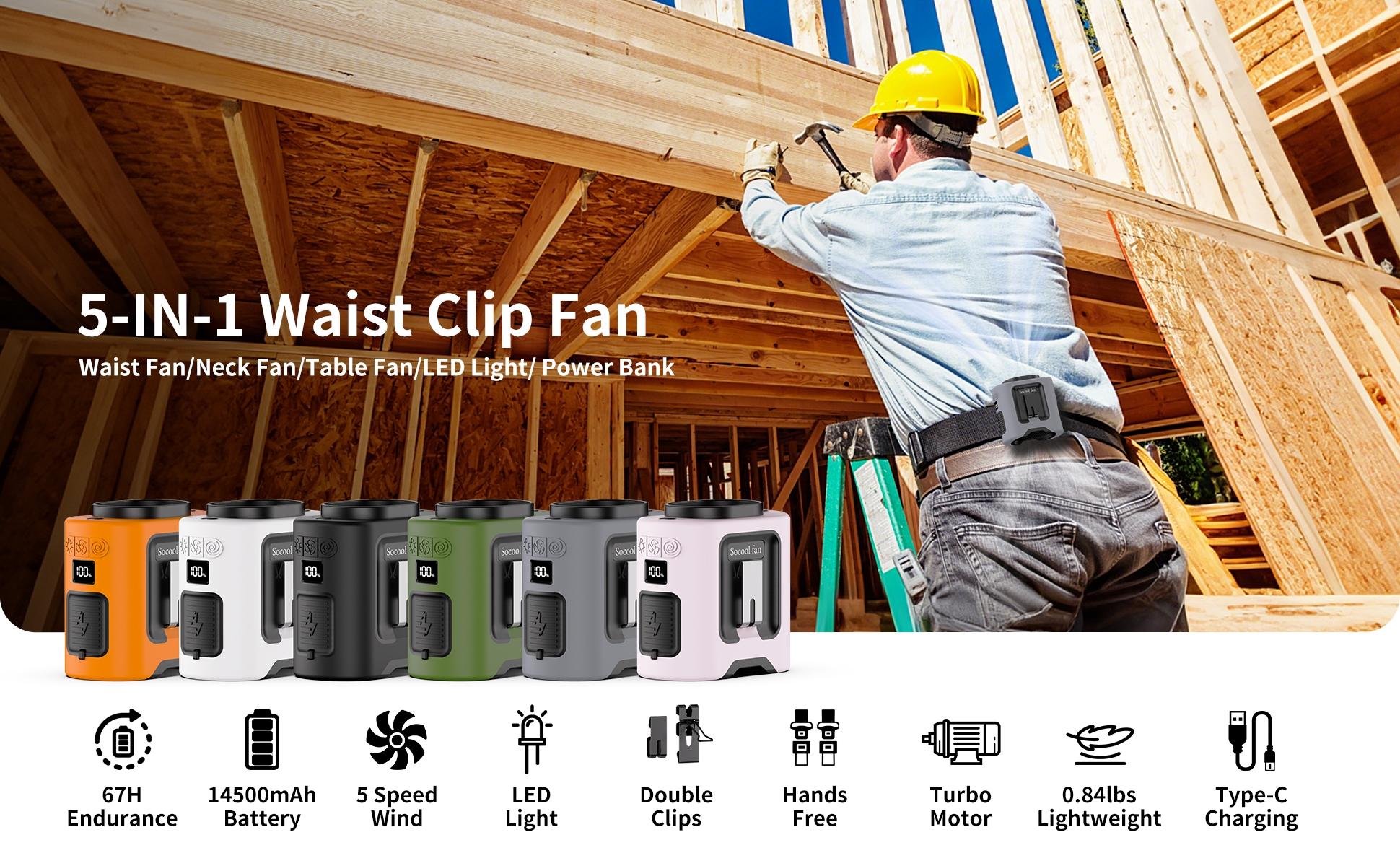 Socool Fan 10000mAh/14500mAh Power Bank, Portable Waist Fan Clip-on Wearable Belt Personal Fan, Rechargeable Battery Operated With Flashlight Hands-Free Up to 40H/67H Cooling, USB Cooling Fan For Outdoor #GLOBAL PICKS Socool Fan 10000mAh/14500mAh Power Bank, Portable Waist Fan Clip-on Wearable Belt Personal Fan, Rechargeable Battery Operated With Flashlight Hands-Free Up to 40H/67H Cooling, USB Cooling Fan For Outdoor #GLOBAL PICKS