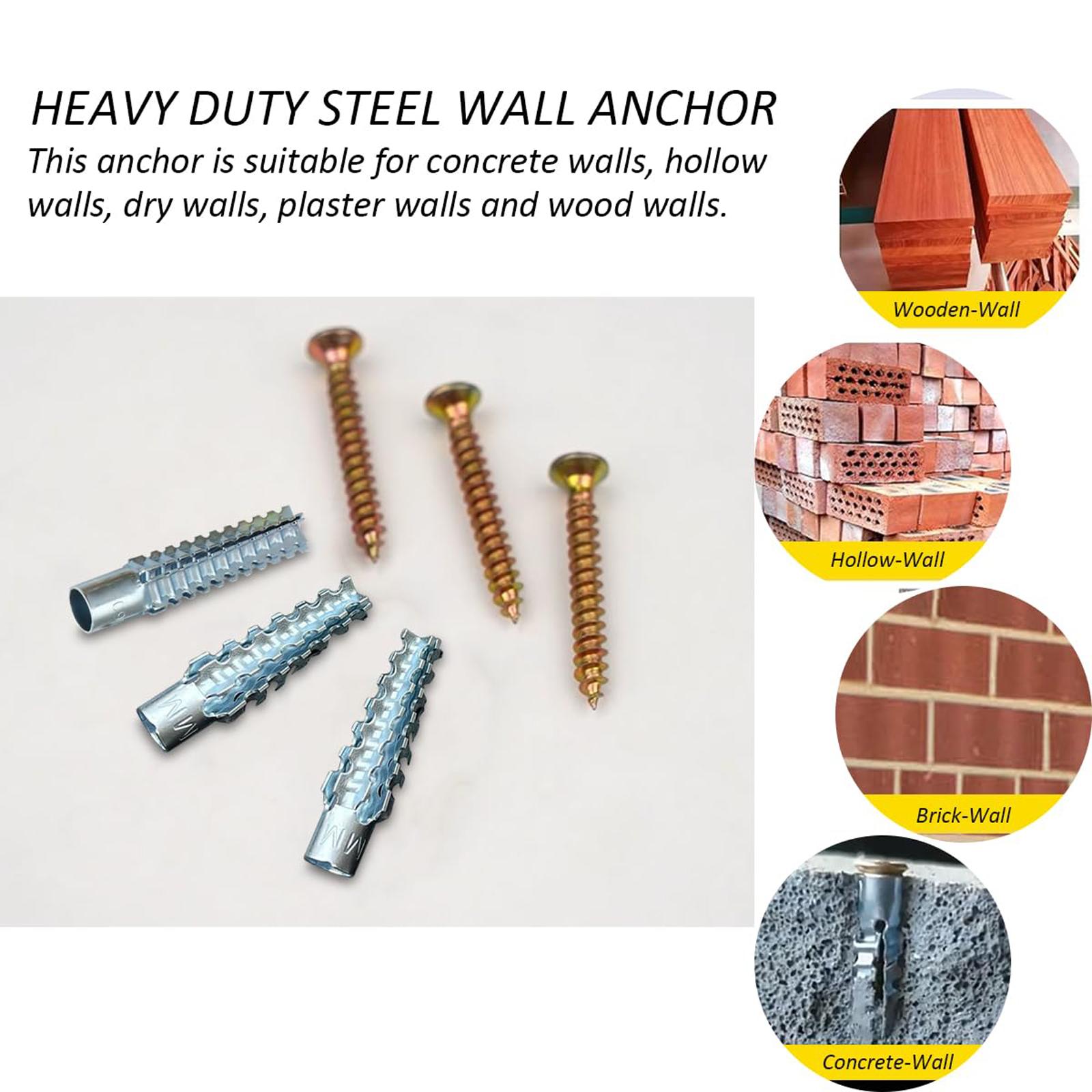 50 Counts Metal Expansion Screws,Heavy Duty Hollow Wall Anchors with Screws,Ldeal for Concrete Wall,Loose Hinge Hole Repair Kits,Hollow-Wall,Wooden Wall and Hinge Hole Repair.