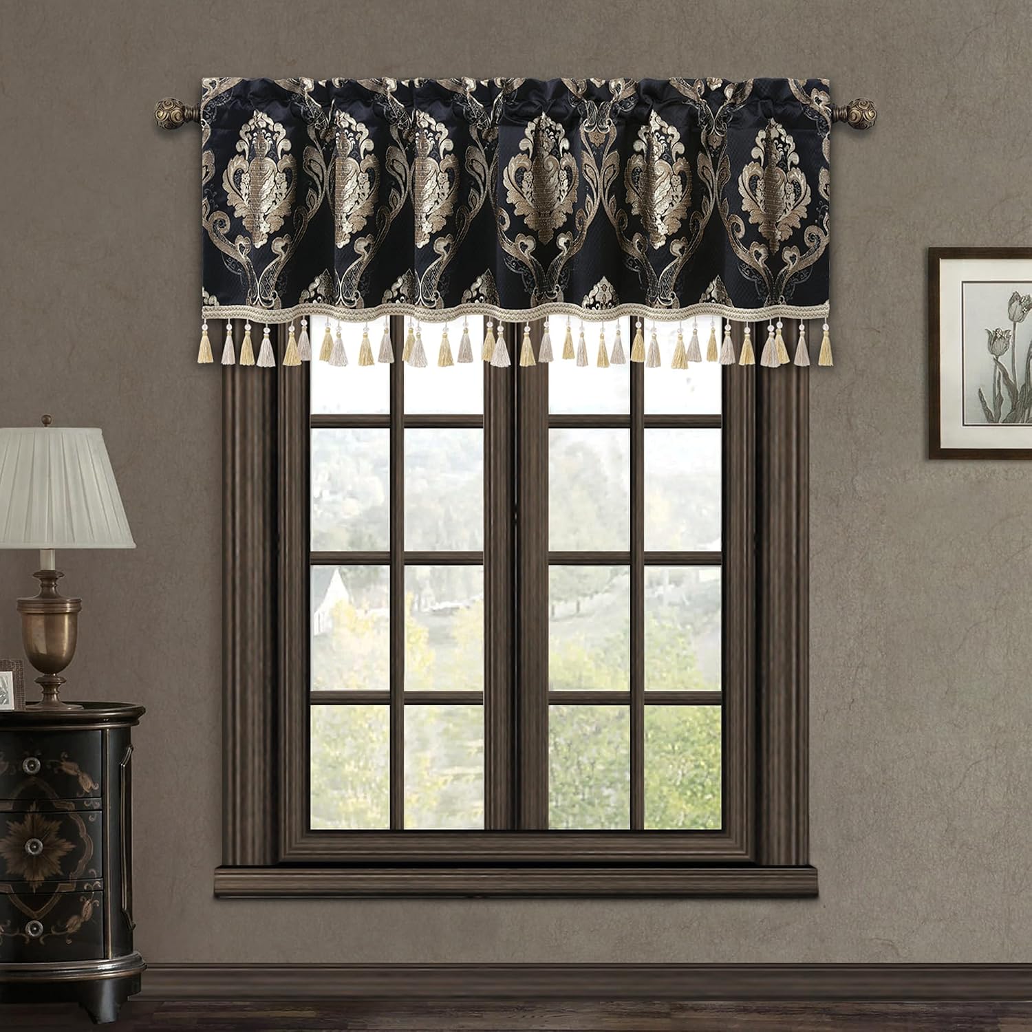 Black Jacquard Window Valance Curtains for Bedroom, 54" x 18"