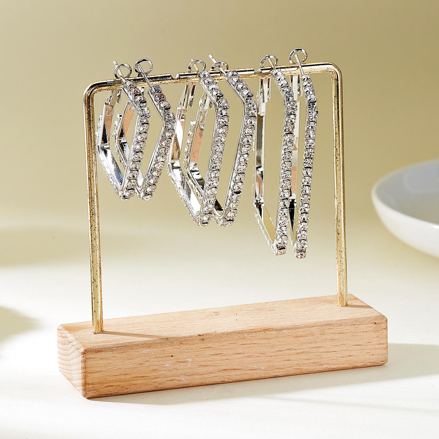 Elegant Rectangular Hoop Earrings Set for Women, Sparkling Rhinestone Geometric Studs, Versatile Fashion Jewelry, Perfect Gift Idea