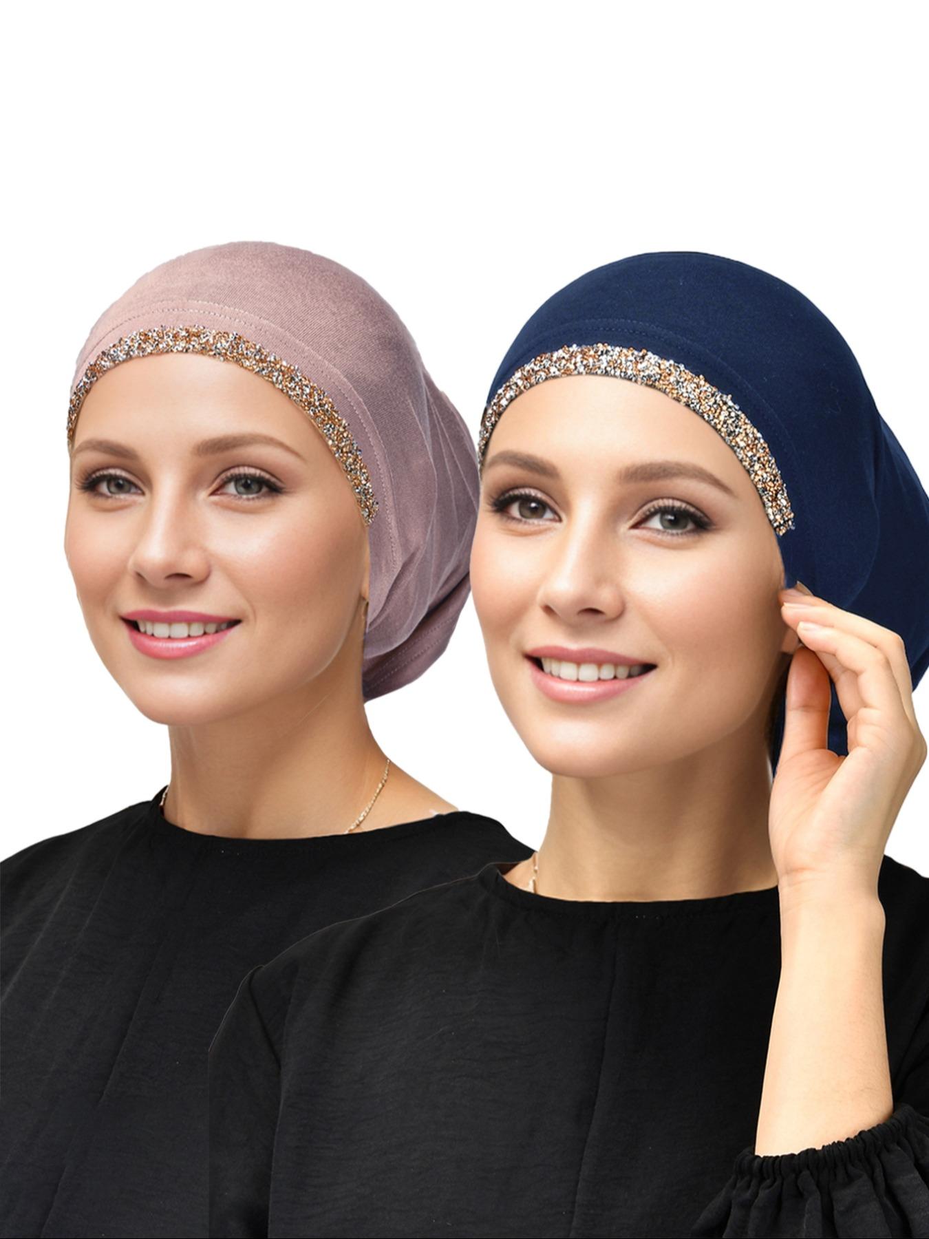 Women's Solid Color Rhinestone Decor Instant Turban Hijab, Breathable Comfortable Hijab for Daily Wear, Fashion Accessories for Women & Girls