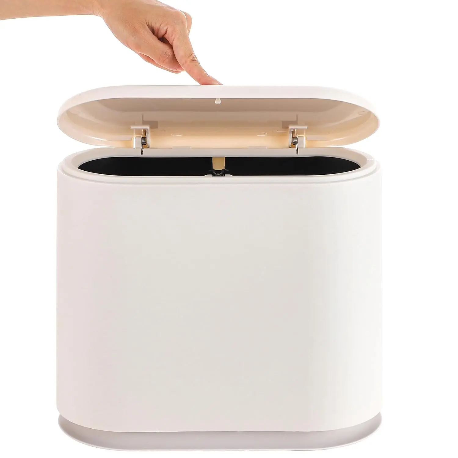 12L Narrow Bin, Slim White Rectangular Plastic Trash Can with Press Pop-up Lid, 3.2 Gal Waste Bin for Bathroom, Kitchen, Office