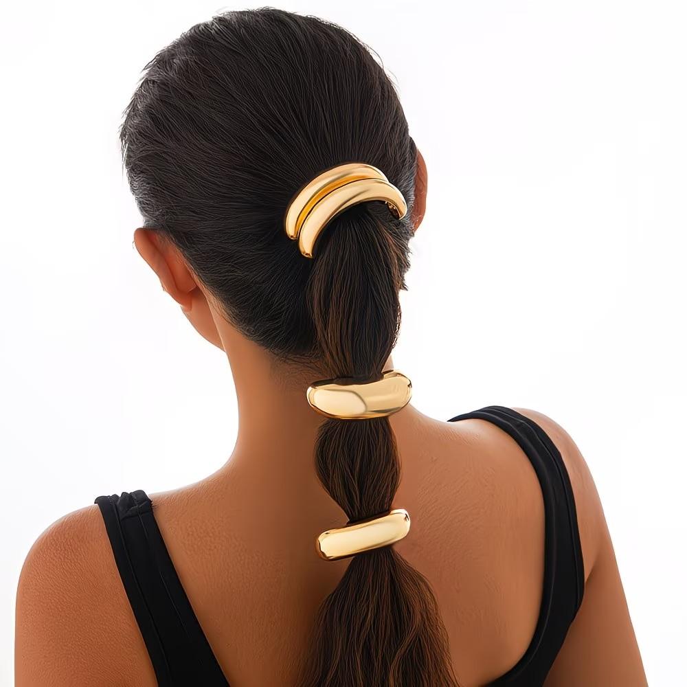 3pcs Arc Metal Hair Ties, High Elasticity Fashion Design, Suitable for Girls Aged 14+, Party and Birthday Gift