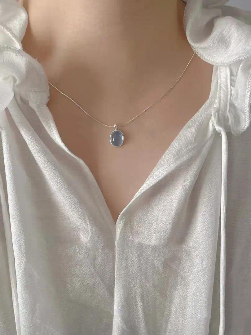 925 Sterling Silver Necklace with Moonstone and Natural Aquamarine Pendant, Necklace, Clavicle Chain, Women's Jewelry