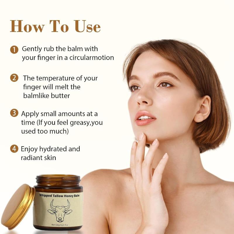Beef Tallow Cream, Butter Honey Moisturizing Cream, Nourishing and Hydrating Face Cream, Body Lotion Suitable for All Over the Body, Moisturizer Cream