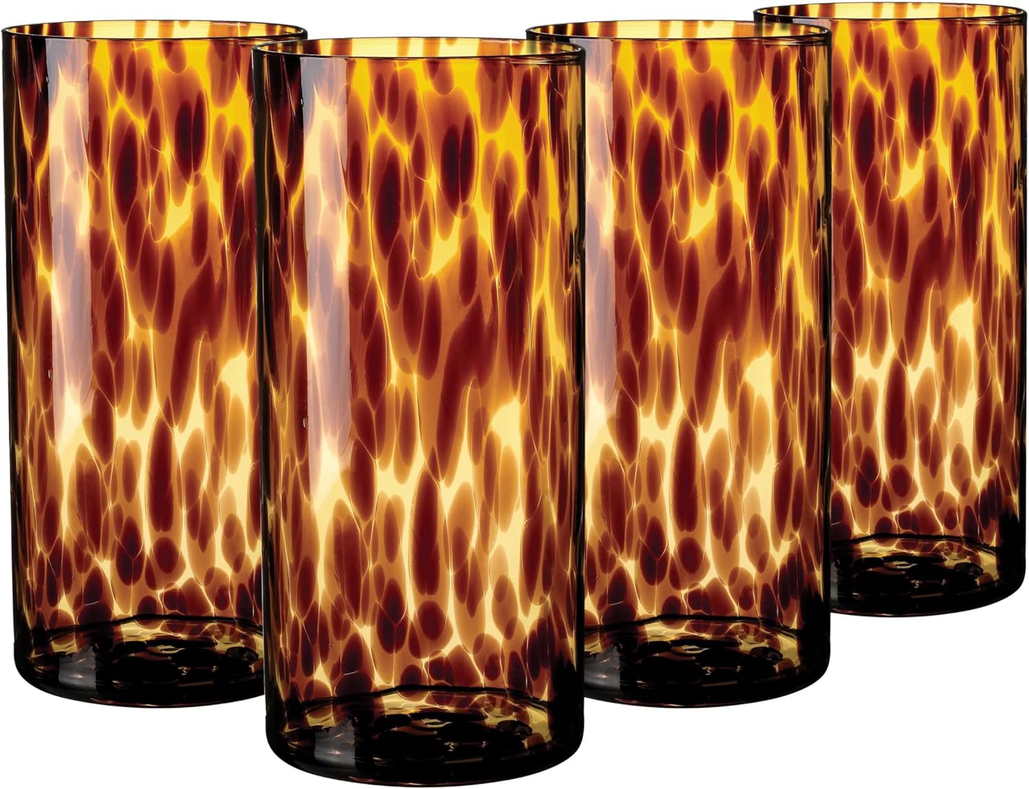 Collection Tortoise Shell Highball Glass Set of 4 – 14.54 oz Borosilicate Cocktail & Water Glasses – Durable, Lead-Free, Dishwasher Safe – Elegant Gift Packaging