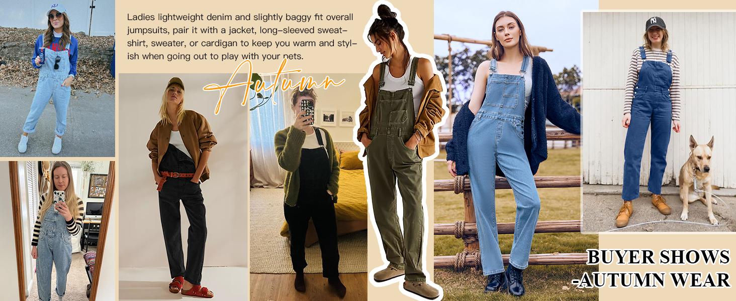 Danedvi Women's Casual Denim Overalls Adjustable Straps Jeans Pants Jumpsuits with Pockets