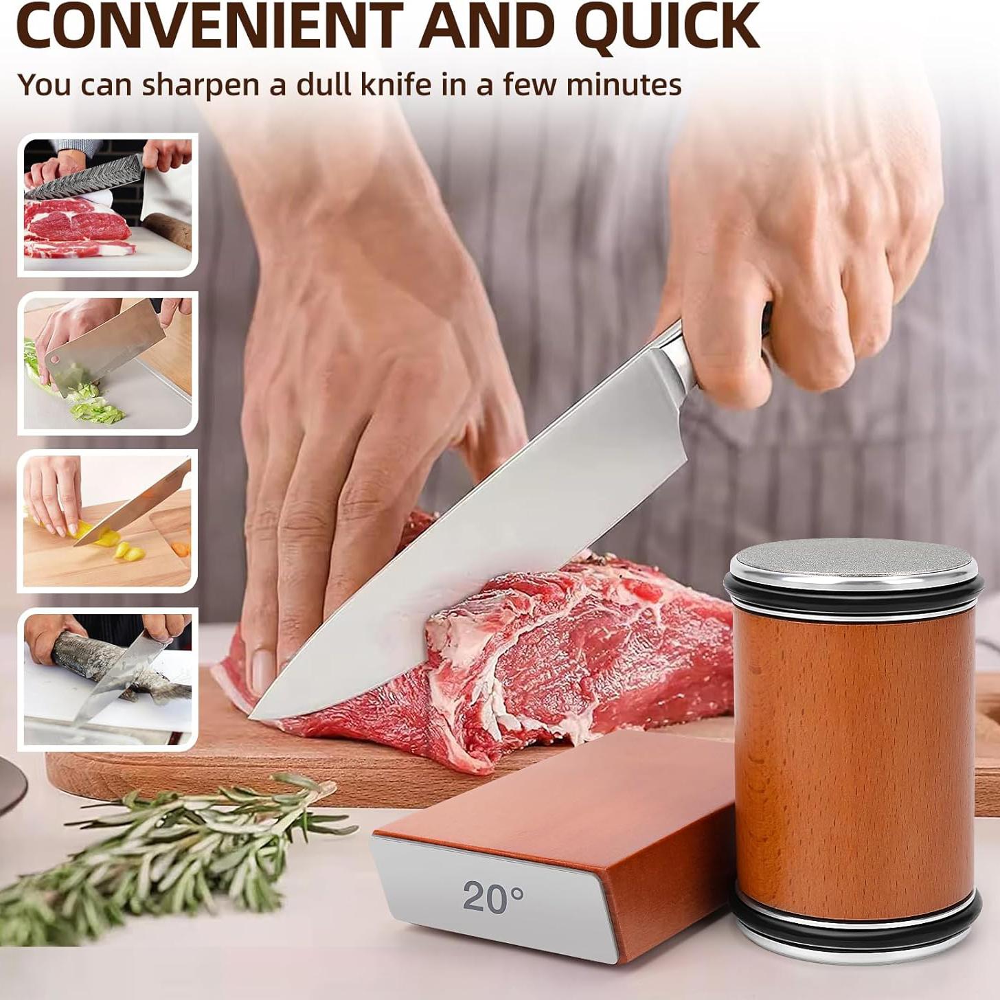 Professional Knife Sharpener Kit – Ceramic & Diamond Steel Knife Sharpener, Rolling Knife Sharpening Tool – 15° & 20° Magnetic Knife Sharpener, Kitchen Knife Sharpener, Knife Making Kit,