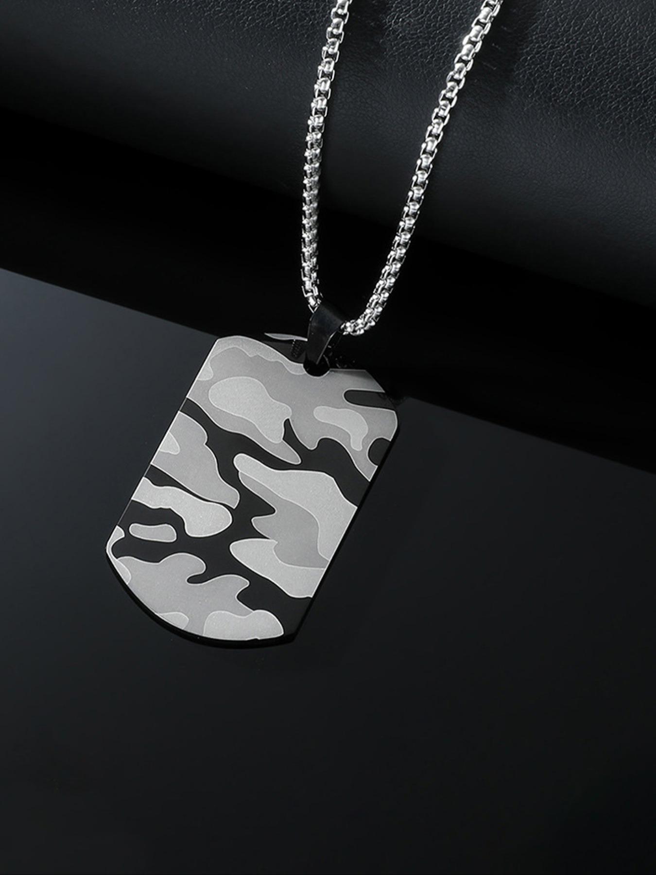 Men's Camouflage Military Badge Pendant Necklace, Stainless Steel, Unique Style, Outdoor Fashion Accessory, Colors