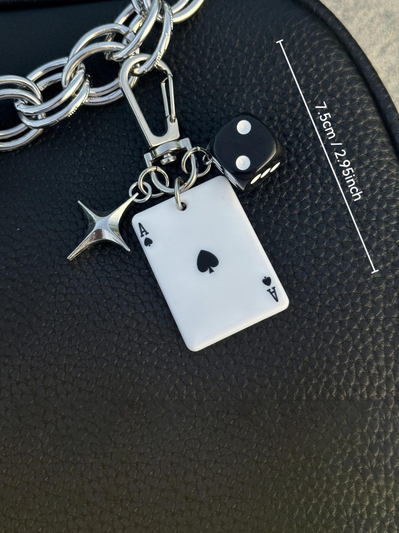Poker Dice Keychain with Star Pendant, Diamond Club Alloy Design, Cute Gothic Style, Perfect for Bags Cars Phones School Accessories, Stylish Keychain, Bag Charm Keychain